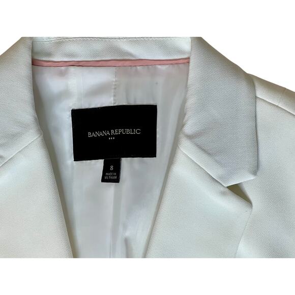 Banana Republic Tailored White Blazer Bi-Stretch Jacket 8 Vanilla Girl Preppy - Picture 2 of 10